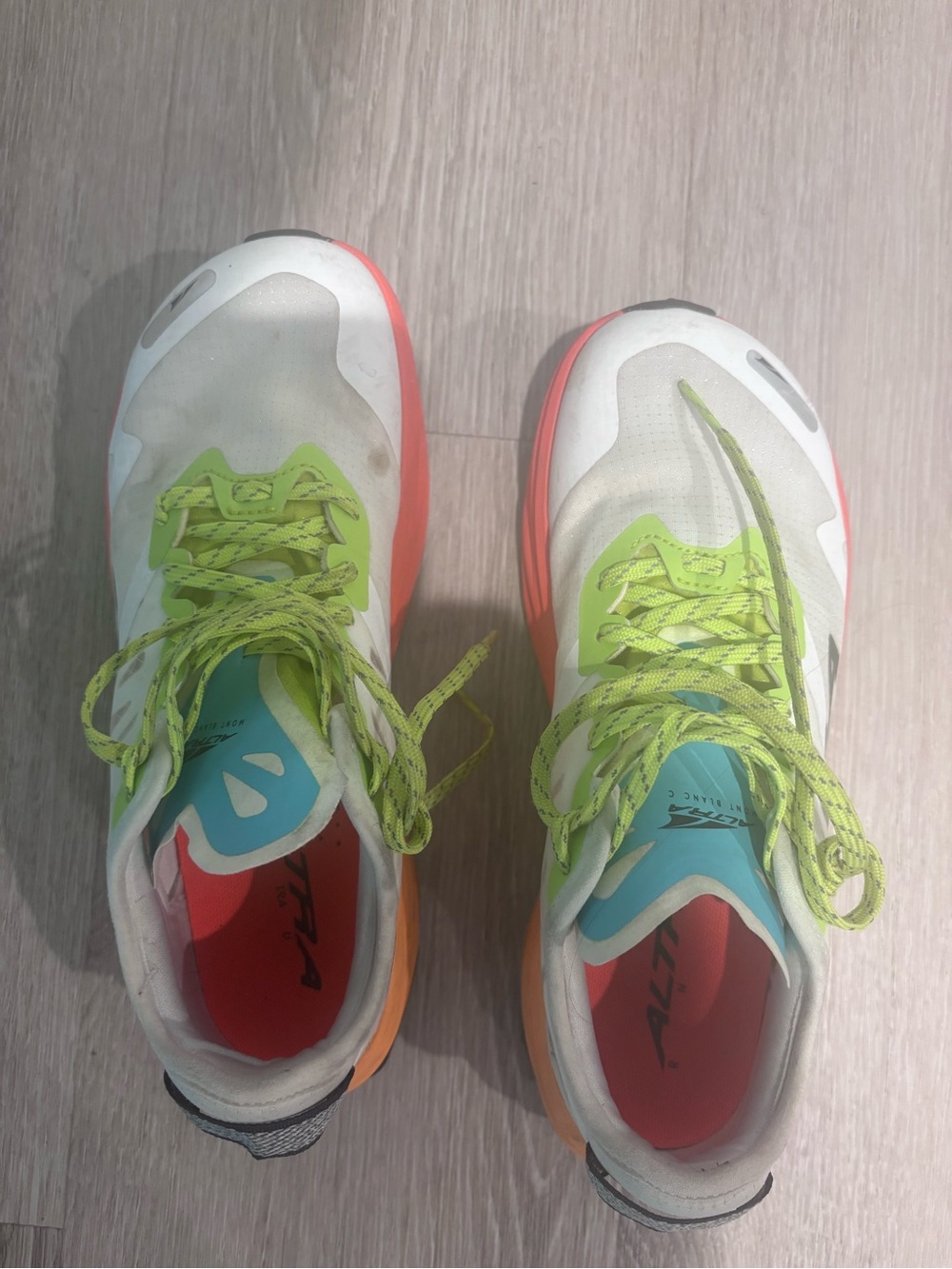 Altra White Athletic Shoes with Lime Green and Coral Accents